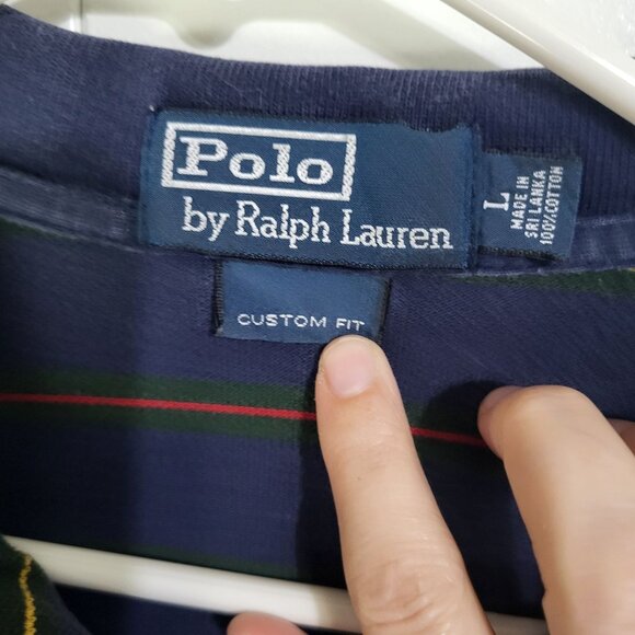 VTG Polo by Ralph Lauren Men's Large Striped Polo Shirt Navy Blue Streetwear Y2K - Picture 4 of 8